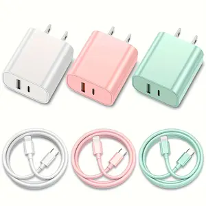Macaron Color Quick Charger for iPhone Charger, 20W Dual Port PD+QC3.0 Phone Charger Fast Charging Wall Charger Adapter with 6ft Long USB C to Lightning Cord Compatible for iPhone 14 13 12 11 Pro Max XS XR X 8 Cellphone Electronic