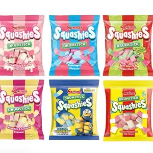 Squashies Drumstick Candy - Strawberry, Sour Cherry and Apple, Bubblegum,  Rhubarb and Custard ,Original Raspberry and Milk Flavor Candies 120g Each - Imported from the UK