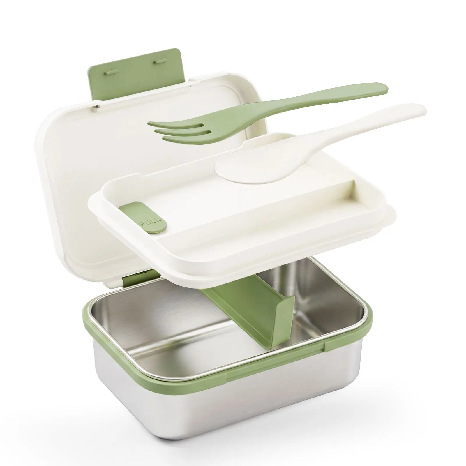 Greentainer Stainless Steel Bento Box, Leak-Proof Lunch Box with Removable Divider & Compartment Tray, Portable Food Container for School, Office, Travel, Includes Free Spoon & Fork
