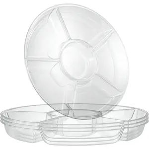 Plasticpro 6 Sectional Round Plastic Serving Tray/Platters Clear Pack of 2