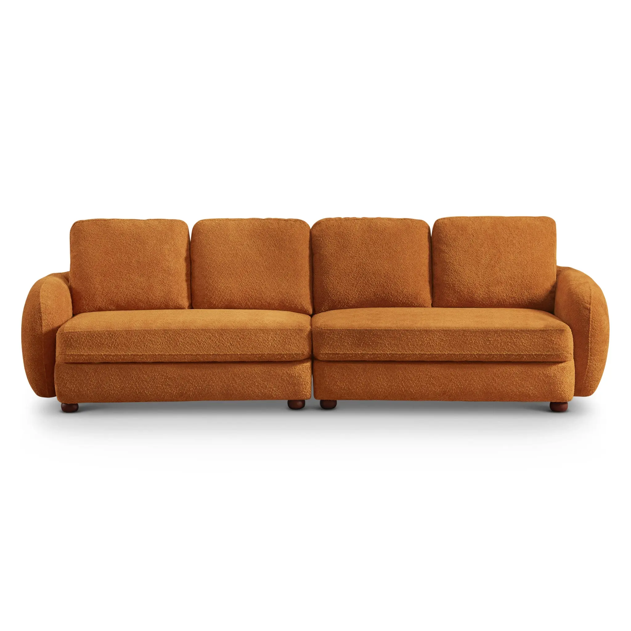 Virgil Burnt Orange Boucle Modern Upholstered Sofa - Sturdy, Comfy Midcentury Modern Deep Seat Couch, Indoor Living Room Furniture, Comfy Couch