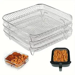 3pcs 20.32cm Square Air Fryer Rack Stackable Stainless Steel Drying Rack for Cosori Instant Vortex Nuwave Ninja Foodi Grill Accessories