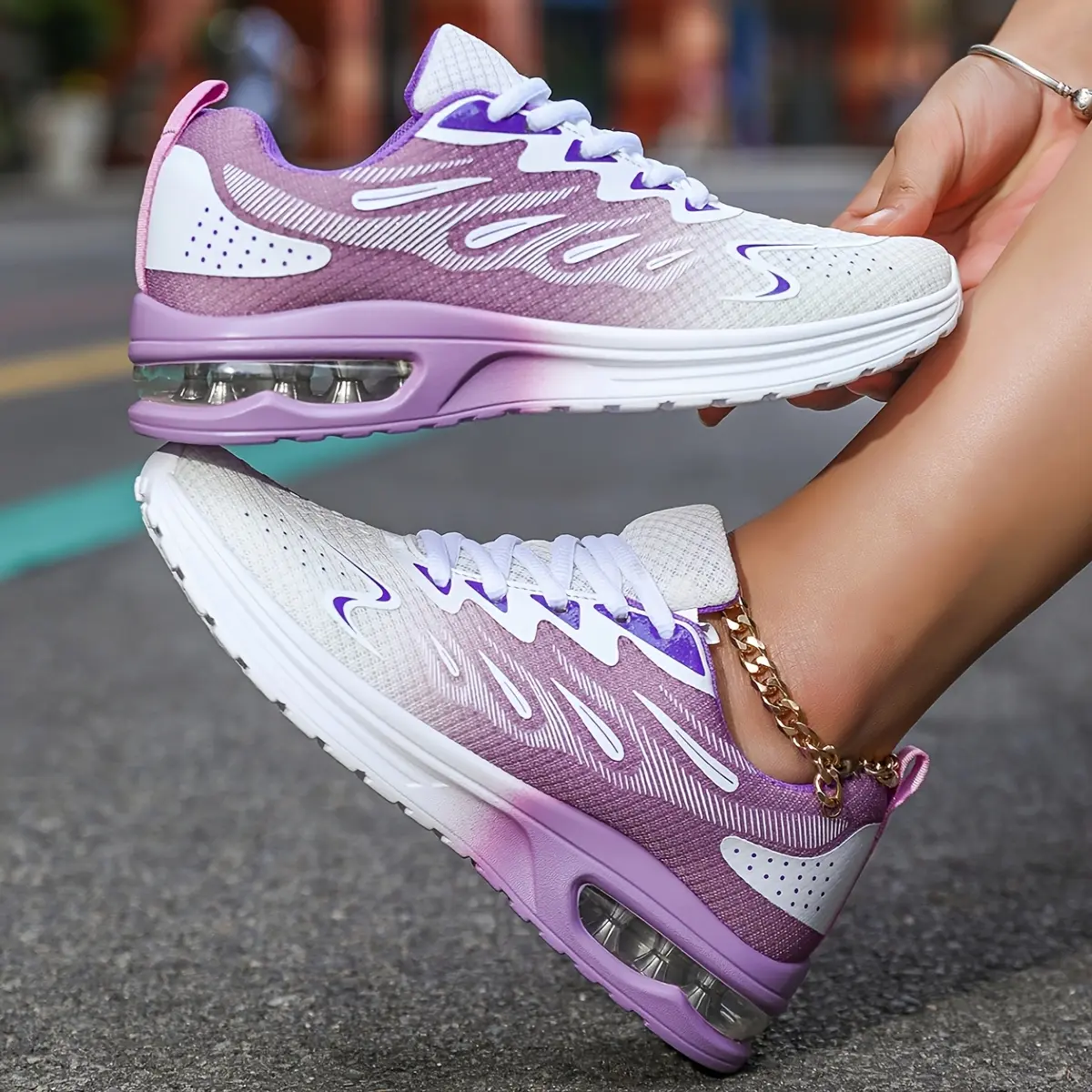 Women's Breathable Knit Chunky Lace Casual Trainers - Air Cushion Breathable Runner, Plus Size Hiking Sock Shoes