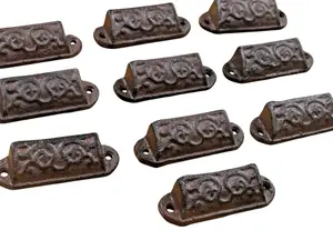10 CAST IRON BROWN ORNATE PULLS DRAWER CABINET BIN HANDLES RUSTIC VINTAGE ORNATE