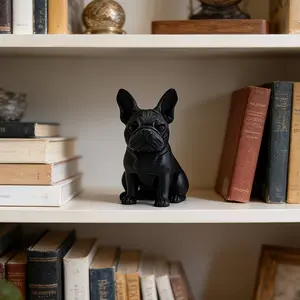 Cute sitting position French Bulldog figurine - Glossy black plastic anime-style model, mini collection figurine, suitable for home/office/car dashboard, desktop and indoor/outdoor decoration, gift for pet lovers on festivals (French Bulldog accessories)