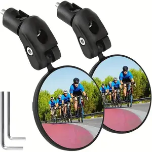 2 Handlebar End Bicycle Reflectors HD Wide Angle Bicycle Rearview Mirror 360 Degree Adjustable Rotating Handlebar Convex Mirror Screw Key Black Foldable Handlebar Bicycle Rearview Mirror For 18-22mm Handlebar Bicycle Scooter E-Bike