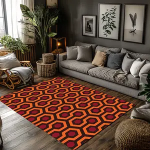 Orange Burgundy Honeycomb Geometric Crystal Velvet Area Rug Non‑Slip Kids Playroom Rug #HoneycombRug #NurseryDecor #OrangeBurgundyRug #GeometricPlayCarpet #CrystalVelvetRug