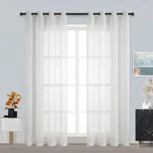 2 Pcs 52x84 inch Solid Color Cozy Bamboo Gauze Yarn Curtains, Classic Grommet Top Soft Window Drapes, Elegant Window Treatments for Bedroom Living Room Decoration L12