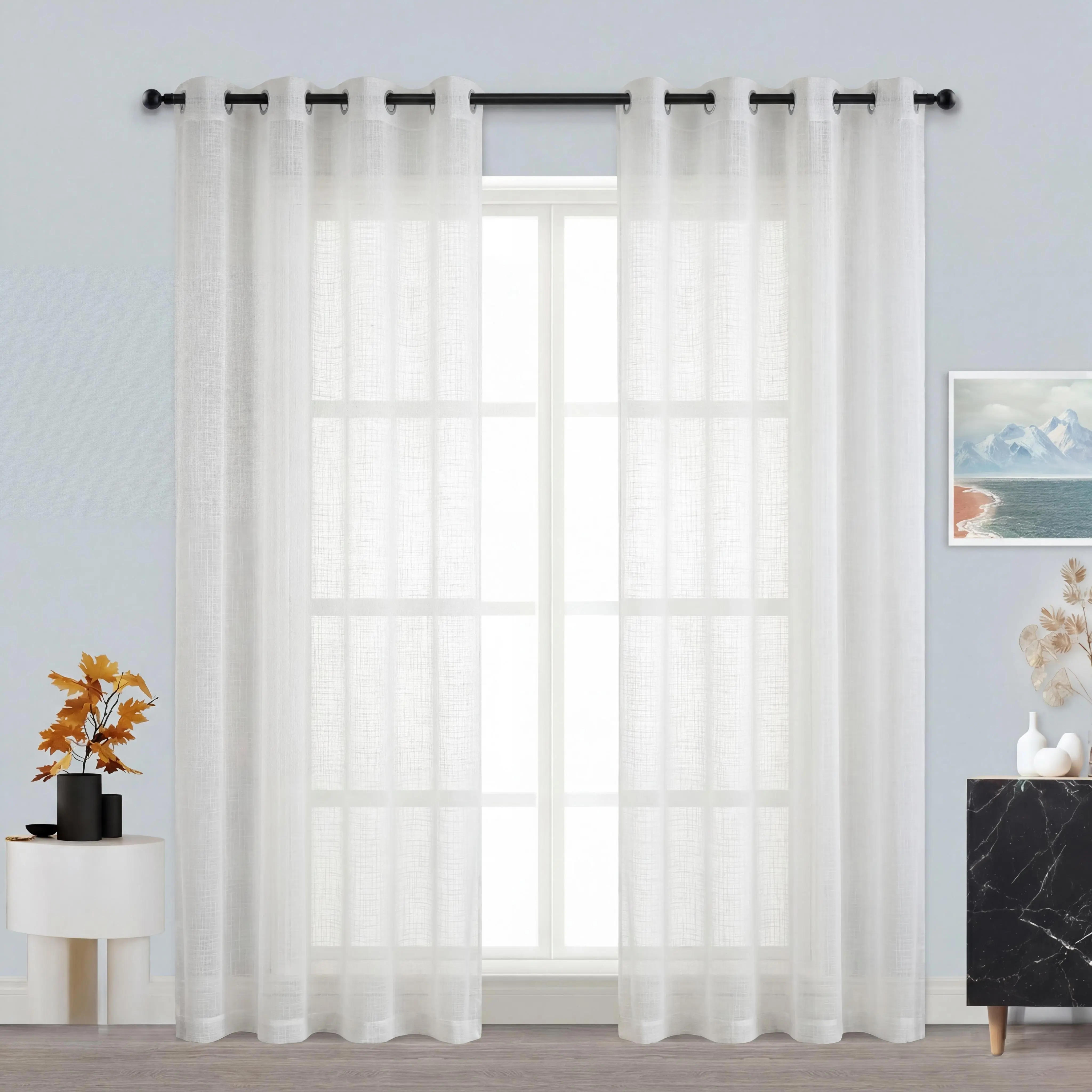 2 Pcs 52x84 in Solid Color Breathable Soft Bamboo Gauze Yarn Grommet Curtains, Vintage Retro Textured Flat Weave Window Treatments, Indoor Drapes for Bedroom Living Room Decoration L12