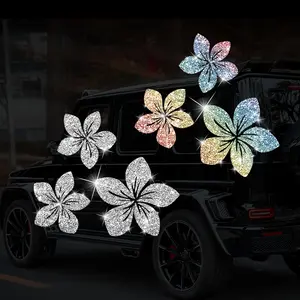 YASEENLIN 3pcs Floral Car Stickers Glittering Rhinestone Self-Adhesive Decals Vibrant Colorful Flower Design for Cars Motorcycles Laptops Durable Vinyl One-Time Use Exterior Decorative Stickers