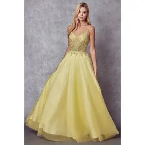Yellow Bridesmaid Dresses-Inexpensive Embroidered Tulle Juliet 268