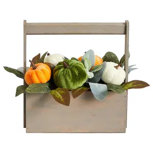 Nearly Natural 10" Fall Pumpkin Autumn Arrangement in Wood