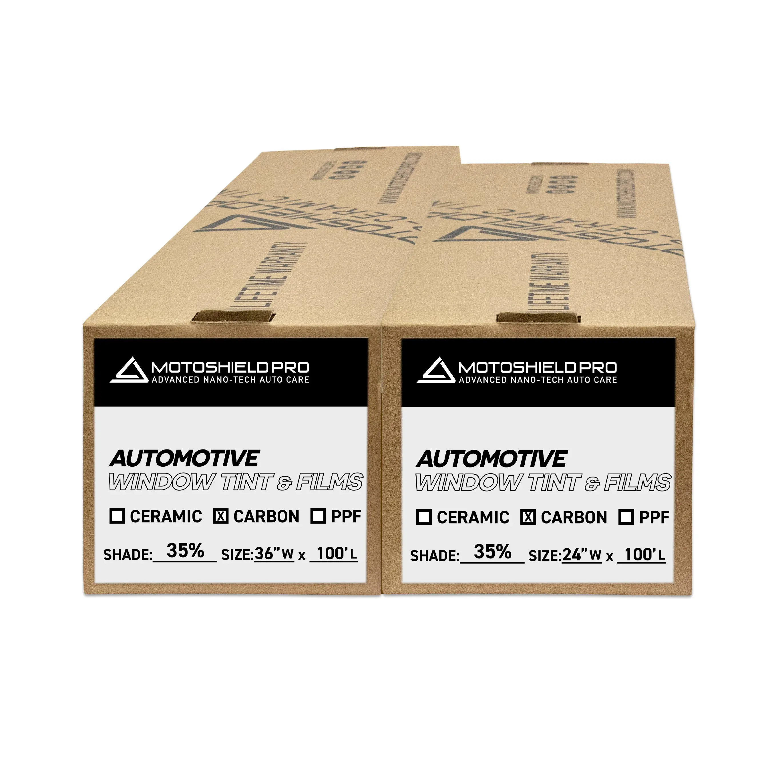 MotoShield Pro Combo Nano Carbon Window Tint (35%), 36" + 24"w x 100'l Roll - UV Protection, Enhance Look, Increase Security and Privacy, Lifetime Warranty