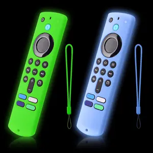 F-RDC01  2-Pack Glowing Green + Glow Blue Remote Cover Compatible with Lenovo FireTV Stick, HD, 3rd Gen., 4K Remote Controls, Anti-Slip Silicone Protective Case with Lanyard, GITD!