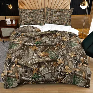 Camouflage Bedding Set Vintage Farm Style, Polyester Cotton Hunting Cabin Hotel Linen, Perfect for Camo Bedroom, Including 1 Duvet Cover 2 Pillowcases, for Home Bedroom Hotel, Soft for All Seasons, Decorative Bedding Set