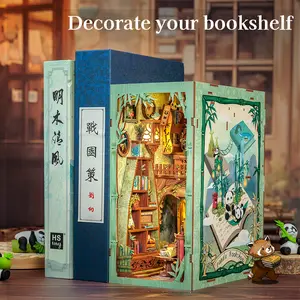 【GREEN BAMBOO BOOKSTORE】CUTEBEE DIY Book Nook Kit with Dust Cover and LED Light, Wooden Miniature House Kit Bookshelf Insert Booknook Bookend Stand Bookcase Model Build Creativity Kit Decor Alley