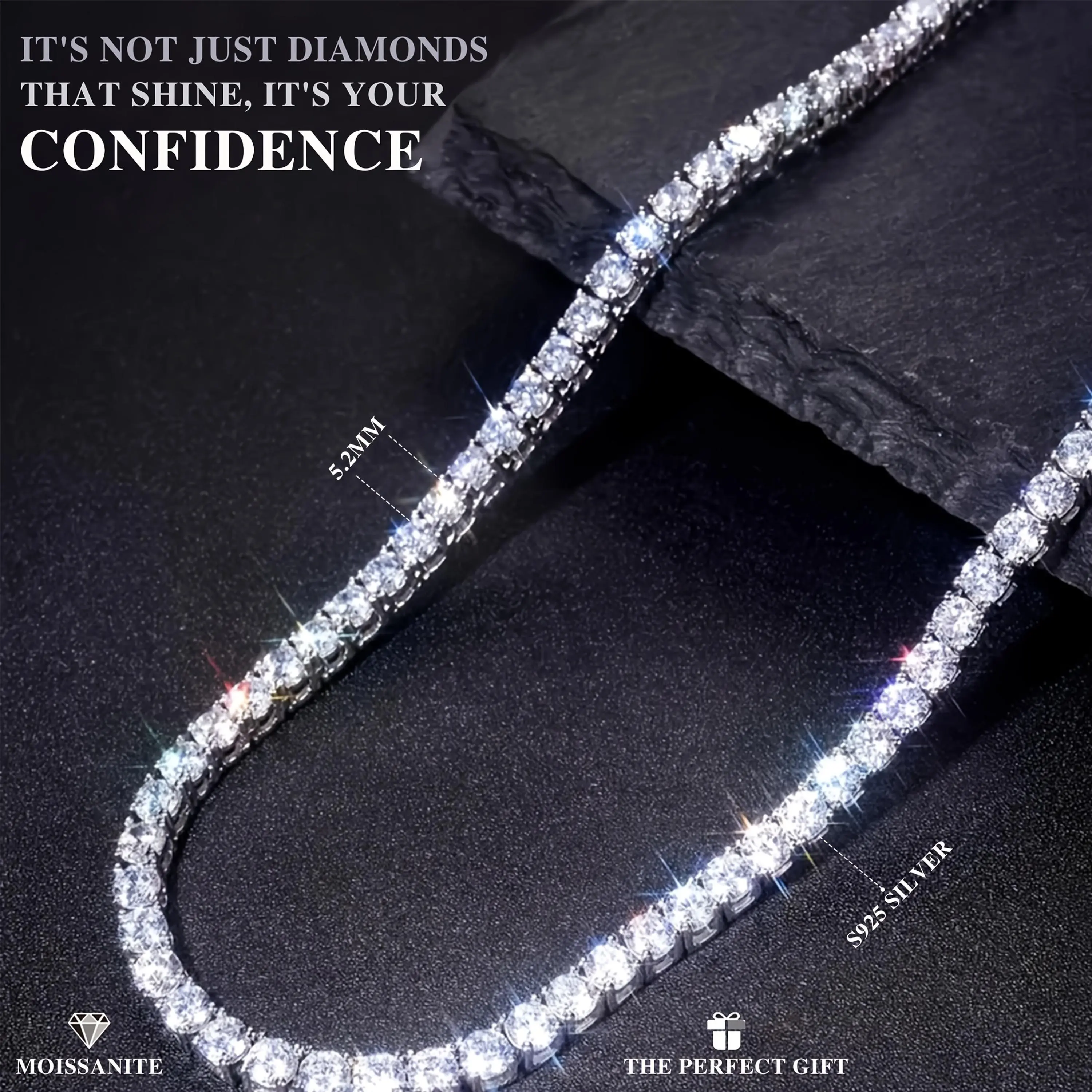 Moissanite Tennis Necklace - S925 Silvery Moisturizing Chain with 21.2 Carat Sparkling Stones, 5.2mm Width, Perfect for & – Ideal Gift from Husband to Mother or Daughter, for Teenager