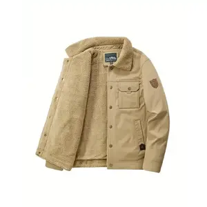 FR New Men's Warm Fleece Windbreaker Jacket - Casual Lapel Multi Pocket Cargo Jacket Coat - For Fall & Winter - Suitable for Outdoor Activities - Perfect Gift for Men