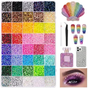40-Color 3 mm Jelly Rhinestone Kit for dazzling – includes tools and tweezers; flat-back resin gems for DIY crafts like nail art, diamond art, shoes, phone cases, and makeup decoration sets painting