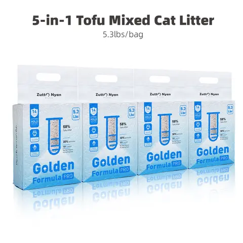 ZuttoNyan 5-in-1 Natural Clumping Mixed Blend Cat Litter (5.3 lbs/Bag) - Tofu-Bentonite-Cassava Plant-Based, Baking Soda Deodorizer, Dust-Free, Fast Clumping, Highly Absorbent, Non-Sticking, Low Tracking, Flushable, Universal, 24-Month Shelf Life