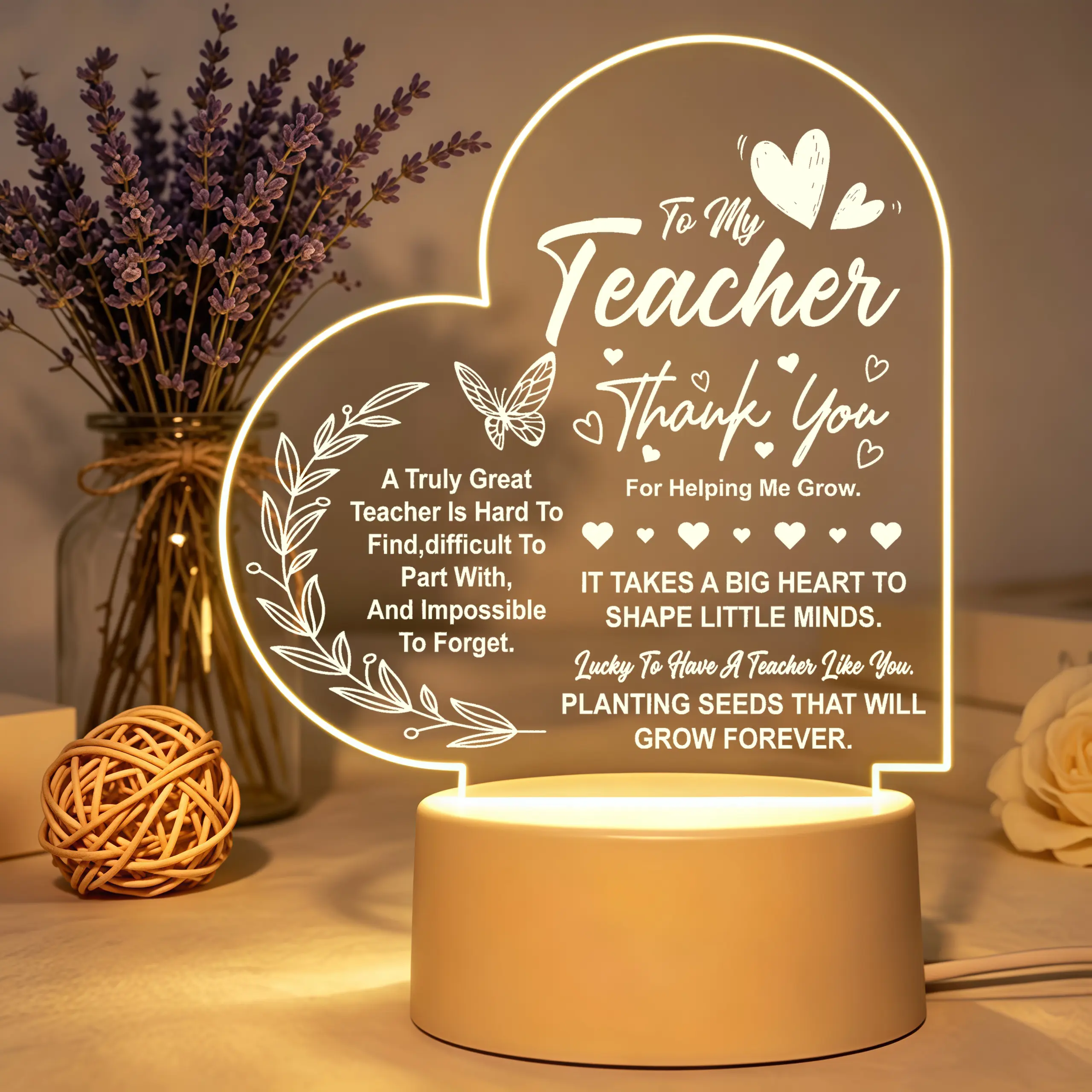 Teacher Appreciation Gift Lamp, Thank You Keepsake for Teacher’s Day Graduation Thanksgiving Christmas Educator Mentor