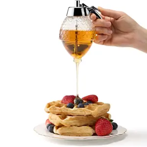 Glass Honey Syrup Dispenser with No-Drip Spout, Leakproof Storage for Maple Syrup & Honey, Ideal for Family Breakfast Meals, Maple Syrup Jug