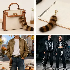 Little raccoon tail bag pendant, plush tail keychain pendant, keychain accessory Stainless Steel Cuban Link Necklace autumn rapper name plate