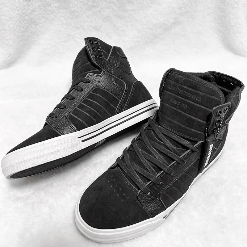 All Sizes-Supra Skytop Men's High Top Skate Shoes Black Suede and Crocodile Embossed Leather Streetwear Fashion Sneakers Footwear