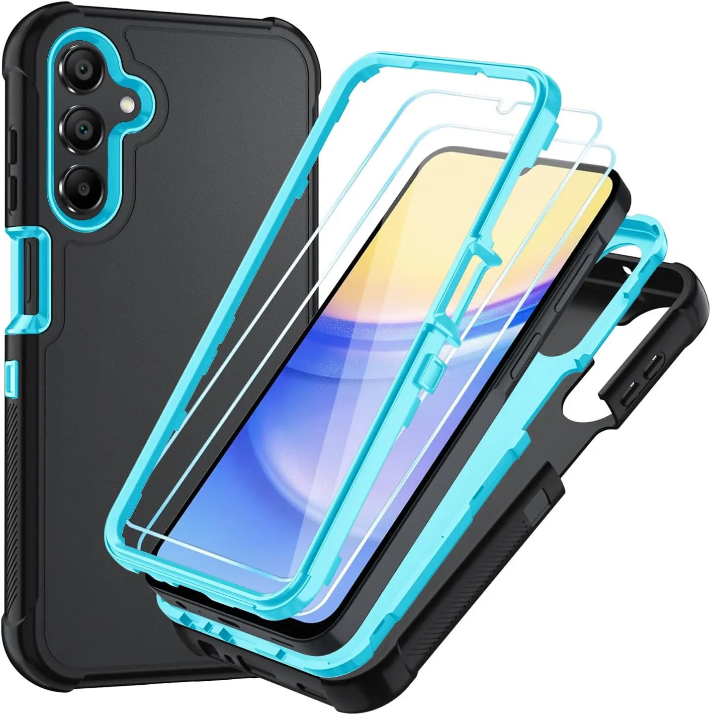 for Galaxy A14 5G Phone Case with HD Screen Protector Heavy Duty [3 Layer] Hybrid Shock Proof Protective Rugged Bumper PC and TPU Cover Case for  Galaxy A14 5G Phone (Black/Glacier)