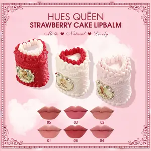 Strawberry Cupid Collection Cake Lip Balm Smooth Matte Lipstick Long Lasting High Pigment Non-Stick Cup Hydrating Moisturizing Lip Gloss Summer Makeup Gift for Women Beauty Cosmetics - French