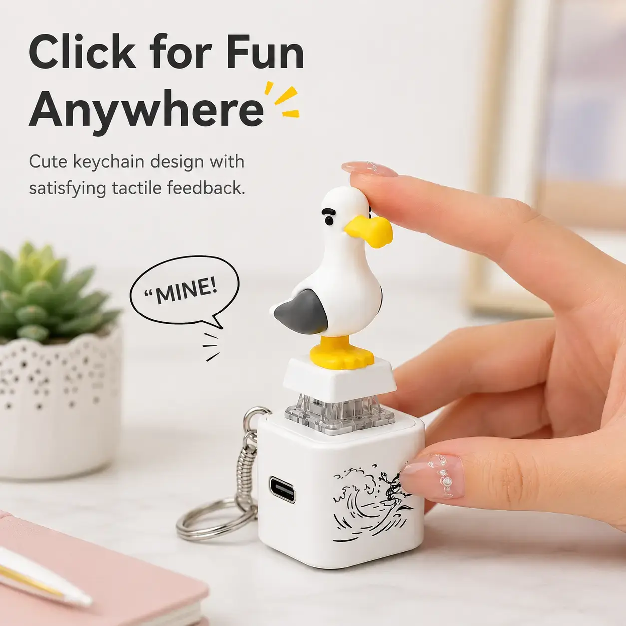 2026 Cute Seagull MINE! Button Keychain - Real Sound, LED Light, Funny Interactive Gift for Friends, Home Decor Collectible, Gifts, Collectibles, Key