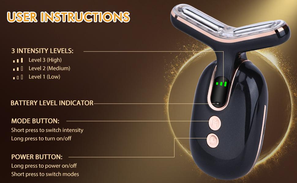 Neck & Facial Massager, 3-in-1 EMS, RF & LED Light Therapy, Orange, Red & Blue Light Modes, Adjustable Intensity, Perfect Gift for Valentine's Day, Christmas, and Halloween