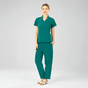 EADFLIE Trendy Scrub Set for Women，Soft Stretch V Neck Top & Straight Leg Pants Set, 8 Pockets for Long Shifts