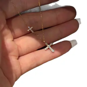 Full Diamond Double Cross Necklace for Women, Light Luxury Niche Inlaid Diamond Pendant, Ultra-fine Collarbone Chain, Birthday Gift for Girlfriend