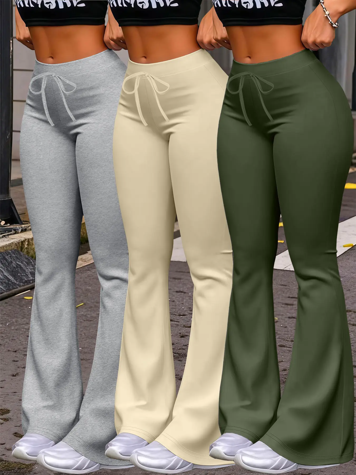 Women's Casual Fashion Basic Long Pants Set, Casual Elastic Waisted, Casual Comfy Stretchy, Adjustable Drawstring Waist Design, Milk Silk Yoga Pants, Wide Leg Micro Flare Fitted, All Seasons Wear, Womenswear, Bottom Lady