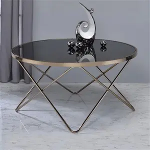 Modern Style Round Coffee Table, End Table Sofa Side Table, Accent Furniture for Living Room w/Metal Frame, Black