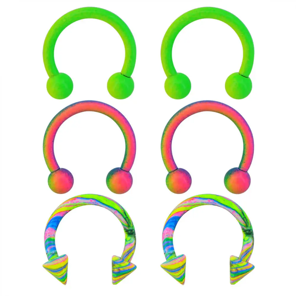 Oufer 6pcs 16G Spike and Ball Circular Barbell Septum Ring Pack
