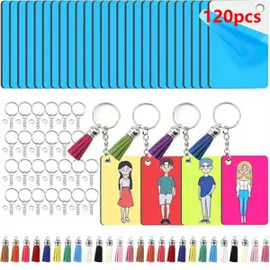 Sublimation Keychain Blanks Bulk 120 Pcs, Double Sided Sublimation Blanks keyrings with Tassels Heat Transfer Keychains Blank Key Chains