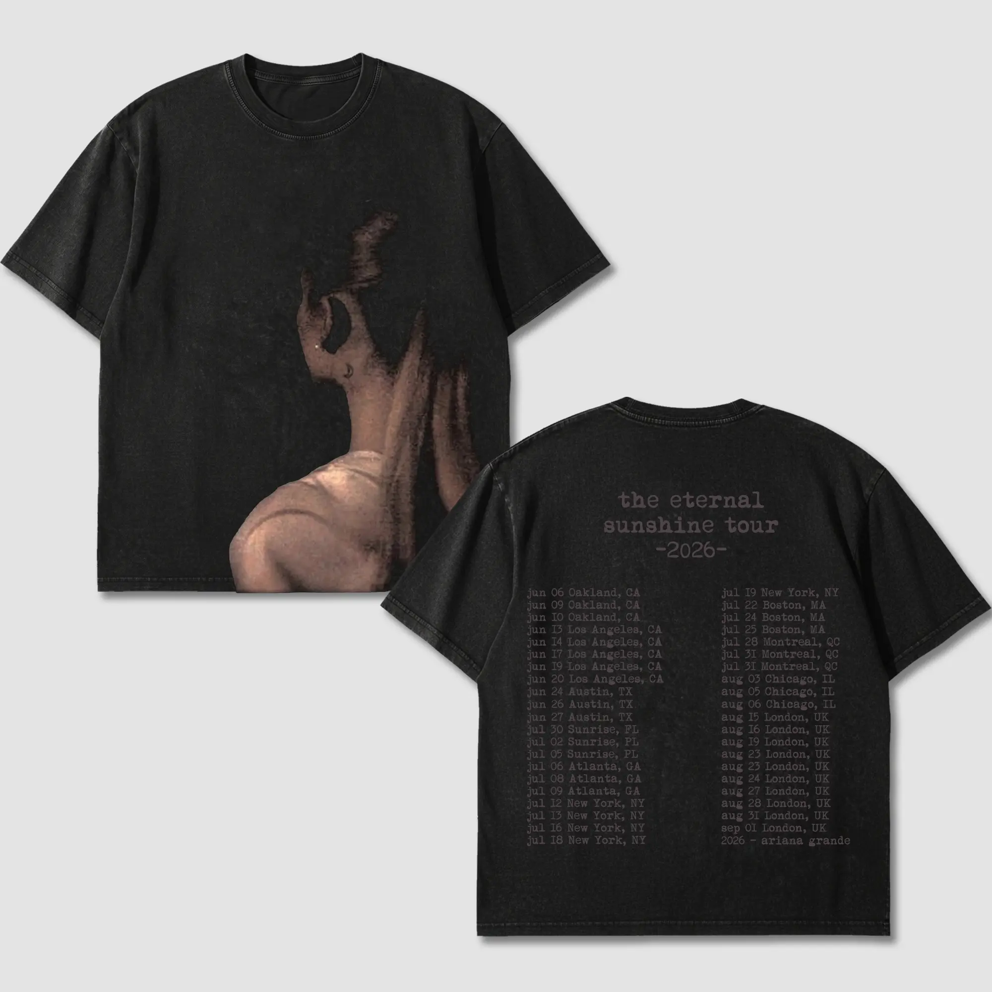 Retro Ariana Eternal Sunshine Tour 2026 Merch T Shirt 2 Sides, Vintage 90s Style Pop Tee, Ponytail Back Portrait Graphic Top, Represent Washed Black Heavyweight Oversized Premium Cotton, Retro Urban Music Concert Holiday Gift Top