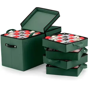 Christmas Ornament Storage Box - Stores 128 3" Ornaments with Individual Trays -  Proof 600D Oxford Fabric - ornament organizer storage box, Durable Christmas Containers Holder - Green