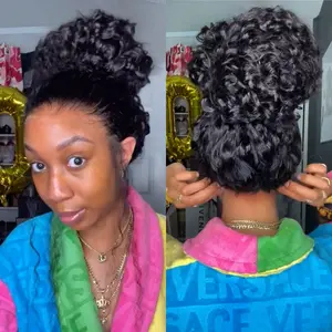 Vshow 360 Wear Go Glueless Human Hair Wigs Water Wave Pre Cut HD Lace With Invisi Drawstring Curly Hair Wigs For Women Natural Black 360 Lace Wigs