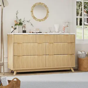 Fluted 7 Drawers Dresser for Bedroom, 54" Wide Modern Chest of Drawers, Curved Profile Design, Large Wood Storage Cabinet Organizer for Bedroom, Living Room, Hallway