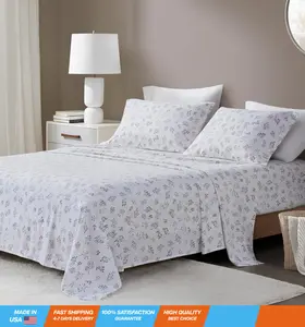 Sheet Cozy & Breathable Cotton Flannel Sheets, Elastic Deep Pocket Sheet Set Fits Up to 18' Mattress, All Season, Lightweight, Warm Cotton Bed Sheets, Cal King Tossed Botanical 4 Piece