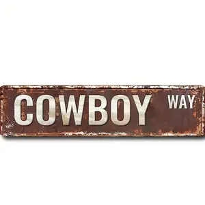 Vintage Cowboy Way Metal Sign, Rustic Western Decor, Retro Bar Man Cave Wall Art, 4x16 Inches Universal Setting, Home Decoration
