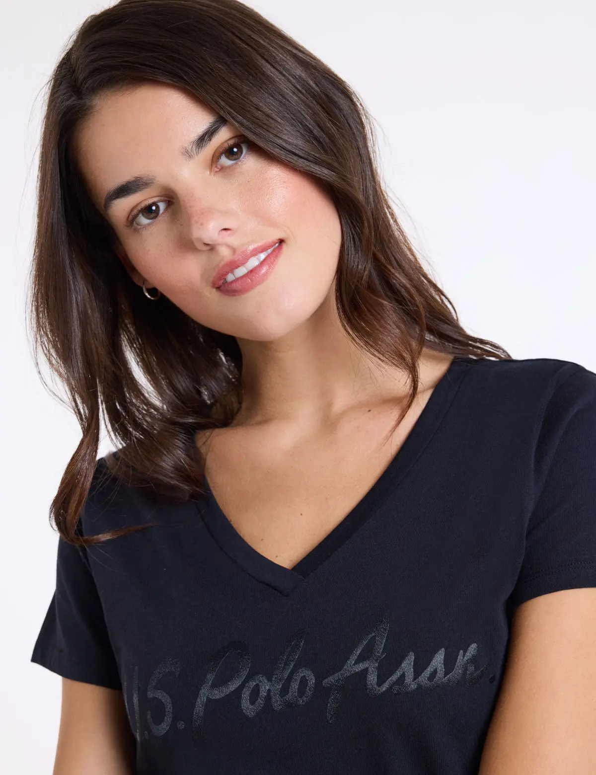 SHINY SATEEN PRINT V-NECK T-SHIRT
