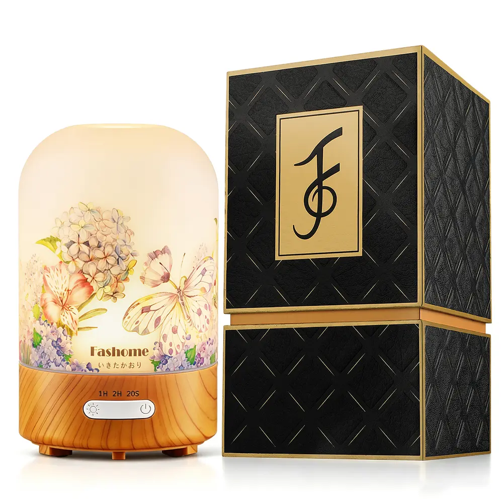 Fashome 100ml Handmade Glass Essential Oil Diffuser Humidifier - 3 Mist Levels, 3 Timers, Night Light, Ultra Quiet, Auto Shut Off, USB Rechargeable, Room Decor, Scent Freshener, Ideal Gift flame effect