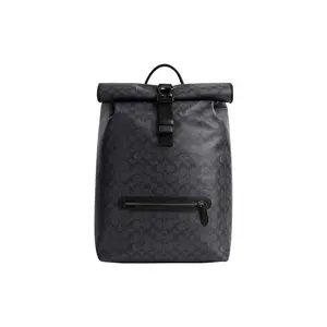 COACH Beck 30 Classic Monogram Backpack for Men – Coated Canvas and Premium Calfskin, Top-Zip Design with Multiple Pockets, Black