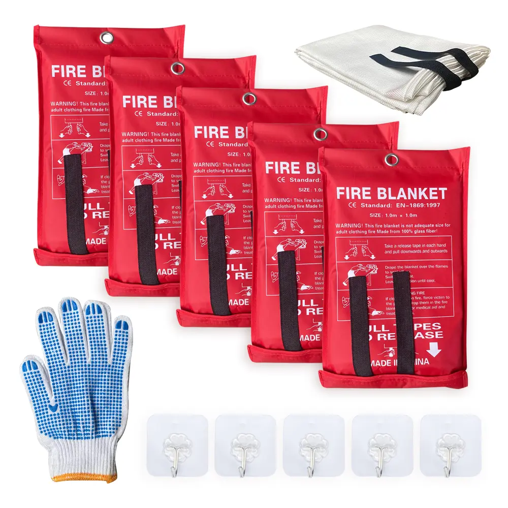 Leberna Premium Fire Blanket 39.3 inch x 39.3 inch (1 meter x 1 meter) with hanging hooks (2 pack or 5 packs)