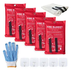 Leberna Premium Fire Blanket 39.3 inch x 39.3 inch (1 meter x 1 meter) with hanging hooks (2 pack or 5 packs)