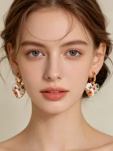 Korean Style Elegant Fashion Fresh Color Zircon Heart Ear Cuff, Unique Luxury Ear Clip, Sweet Versatile Earrings, High-End Jewelry